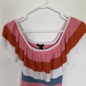 Forever 21 Pink, Orange, and White Off-the-Shoulder Sweater